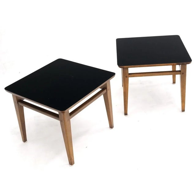 Pair of Mid-Century Modern Black Laminate Top Walnut End Tables Stands For Sale - Image 10 of 13