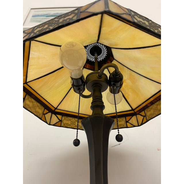Vintage Table Lamp With Decorative Filigree Shade and Dual Pull Chains For Sale - Image 10 of 10