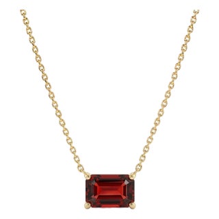 Emerald-Cut Garnet Bar Solitaire Necklace in 18k Yellow Gold Plated For Sale