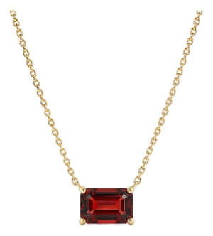 Emerald-Cut Garnet Bar Solitaire Necklace in 18k Yellow Gold Plated