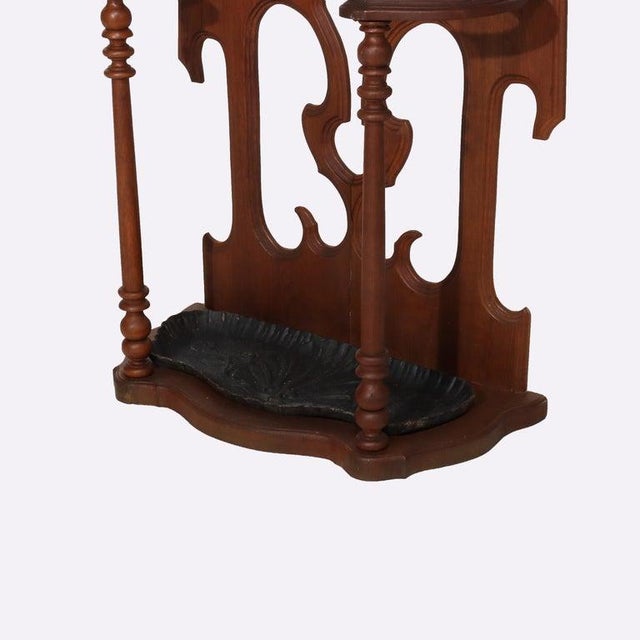 Antique Victorian Gothic Mirrored Walnut Hall Tree With Umbrella Stand C1890 For Sale - Image 4 of 12
