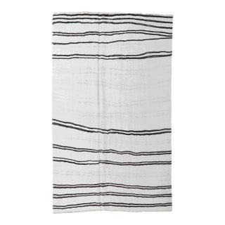 Black White Striped Hemp Kilim Rug - 6`1" X 10`0" For Sale