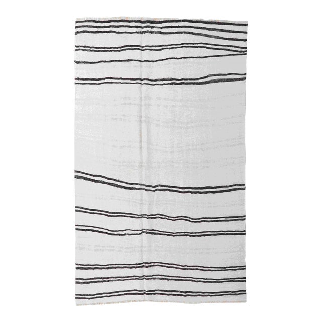 Black White Striped Hemp Kilim Rug - 6`1" X 10`0" For Sale
