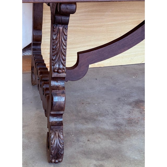 Late 18th Century 18th Large Spanish Dining or Desk Table with Carved Legs and Iron Stretcher For Sale - Image 5 of 18
