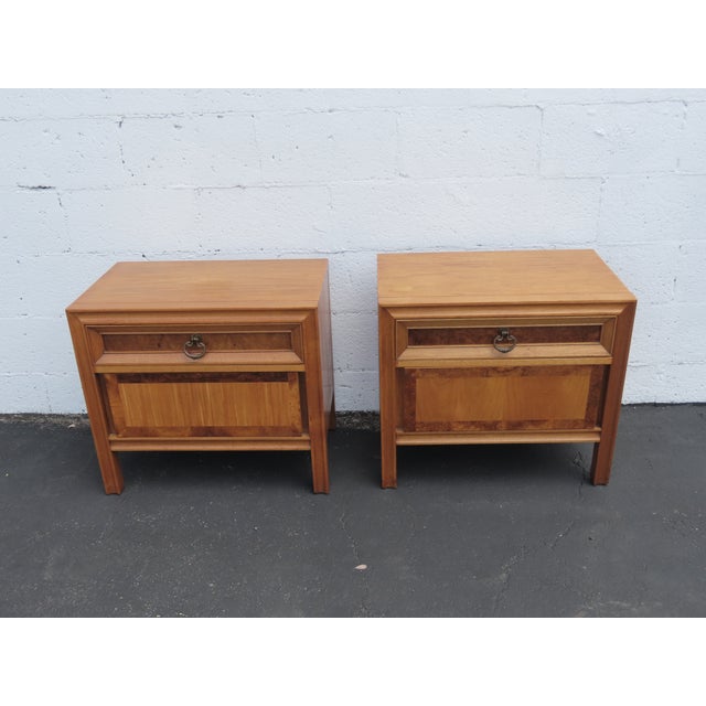 Basic Witz Mid Century Modern Burlwood Nightstands Bedside Tables a Pair 6577 For Sale - Image 15 of 15