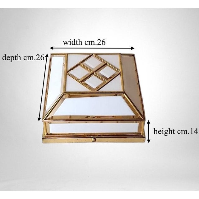 Mid 20th Century Italian Brass and Frosted Opaline Glass Flush Mount Ceiling Light For Sale - Image 18 of 18