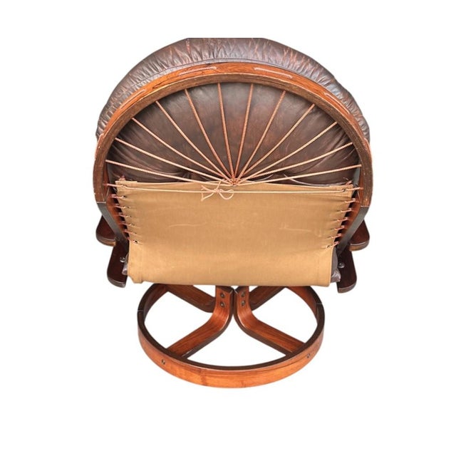 1960s Rykken & Co. Norwegian Scandinavian Swivel Reclining Lounge Chair With Ottoman For Sale - Image 15 of 17