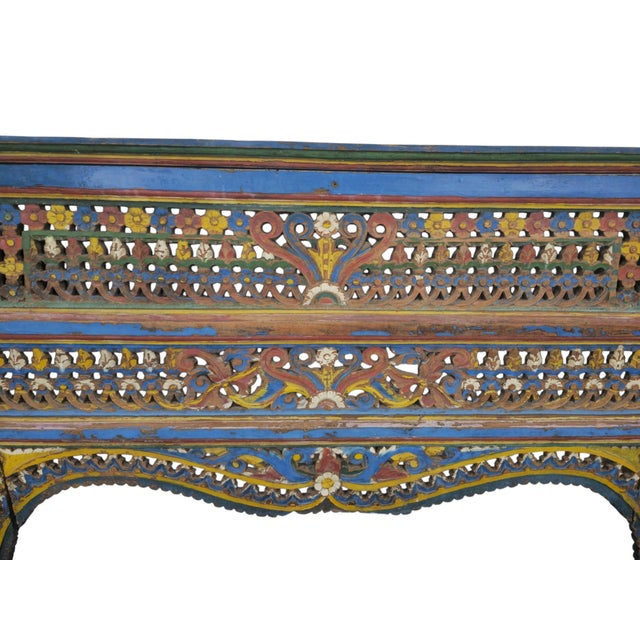 Blue Large Early 19th Century Polychrome Carved Wood Fireplace Surround, India For Sale - Image 8 of 11