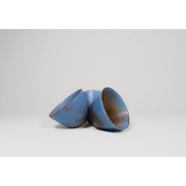 Blue Mid-Century Modern Bowls attributed to Gunnar Nylund for Rörstrand, Sweden, 1950s, Set of 3 For Sale - Image 8 of 16