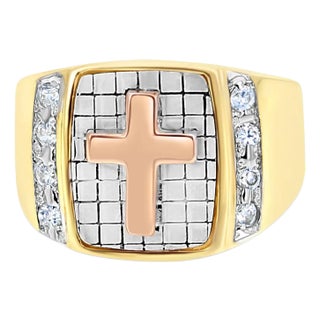 Diamond Cross Ring .40cttw 14k Yellow Gold, Size 6 For Sale