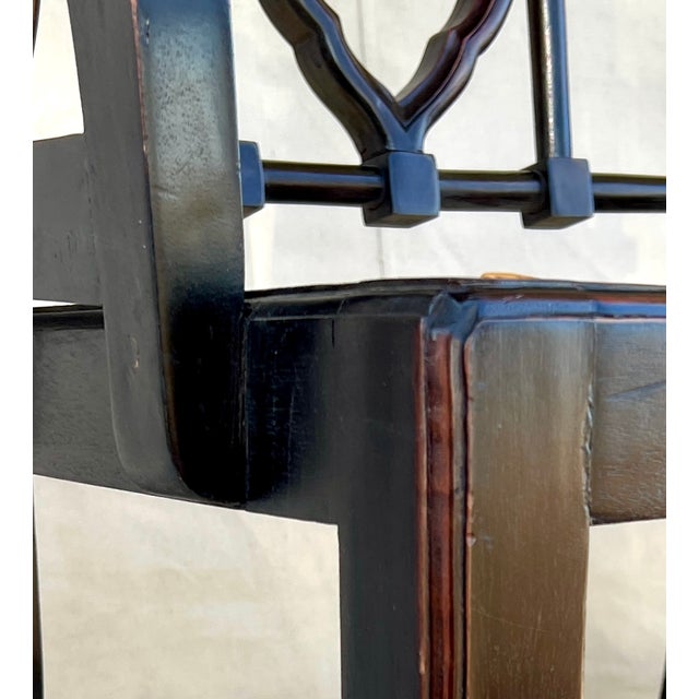 Late 20th Century A Chinese Chippendale Style Ebonized Bench With Hand Caned Seats For Sale - Image 4 of 6