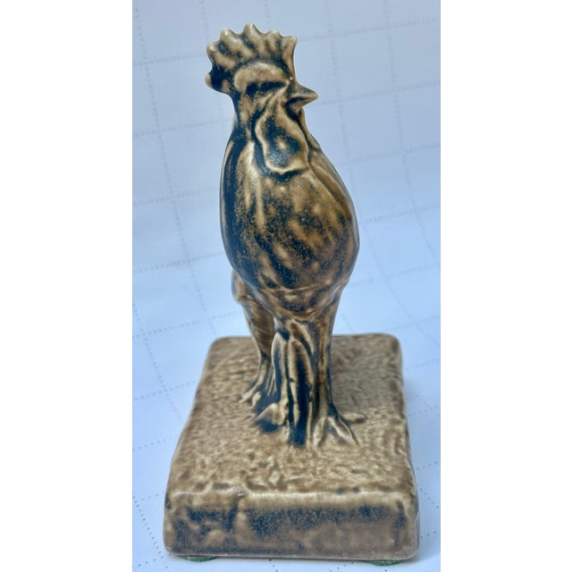 Rookwood Pottery Arts & Crafts Rookwood Blue Over Tan Rooster Paperweight For Sale - Image 4 of 6
