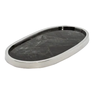 Oval Tray in Black Quartz With Polished Stainless Steel by Kifu Paris
