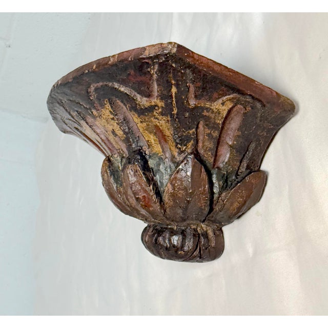 Antique 18th Century Baroque Polychromed Hand Carved Wood Wall Shelf Corbel For Sale - Image 4 of 8