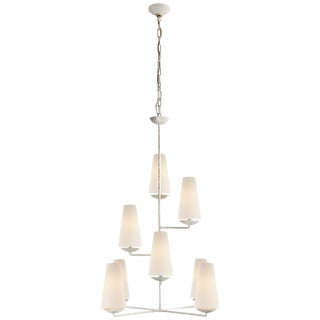 AERIN for Visual Comfort Signature Fontaine Vertical Chandelier in Plaster with Linen Shades For Sale