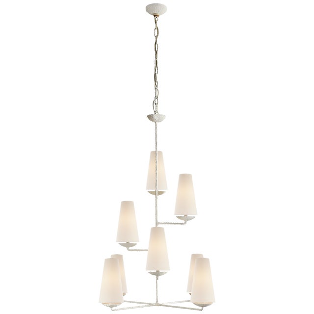 AERIN for Visual Comfort Signature Fontaine Vertical Chandelier in Plaster with Linen Shades For Sale