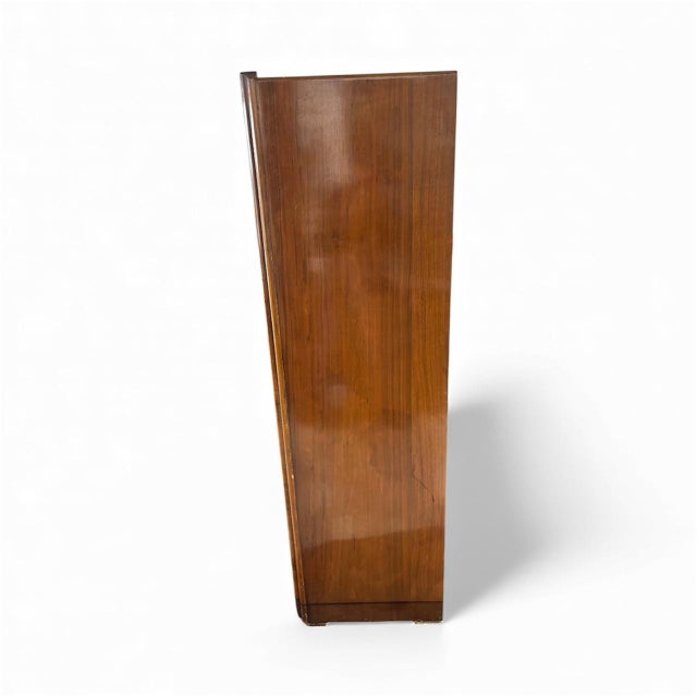 1930s English Art Deco Figured Walnut Armoire / Wardrobe Cabinet For Sale - Image 9 of 10