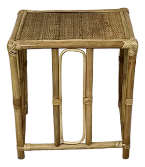1960s Rectangular, Vintage Bamboo End/Side Table, Mid Century Modern, Lightweight, Natural Materials, Hand Crafted, Woven Wicker Top