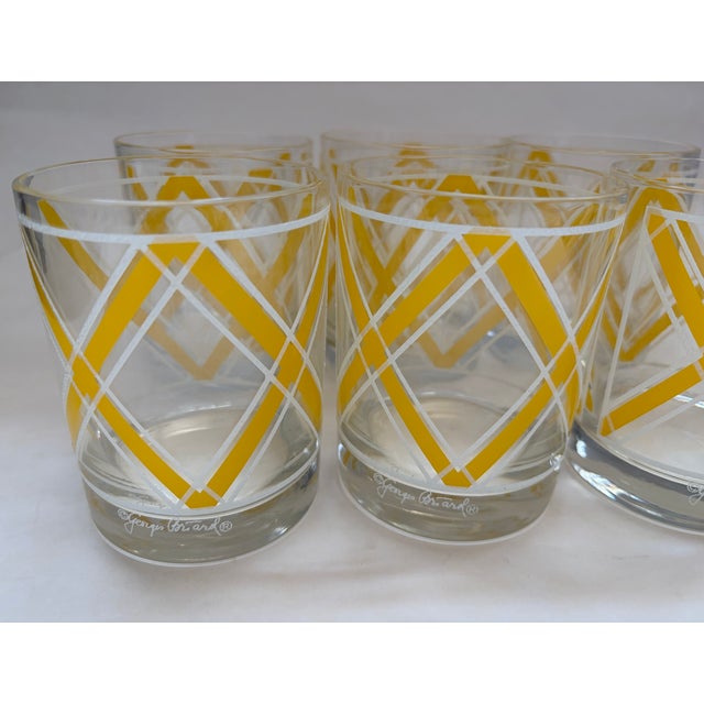 Mid 20th Century Mid 20th Century Mid-Century Georges Briard Yellow and White Geometric Rock Glasses - Set of 6 For Sale - Image 5 of 7