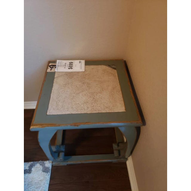 Contemporary Distressed Wood With Marble Top End Table For Sale In Dallas - Image 6 of 9