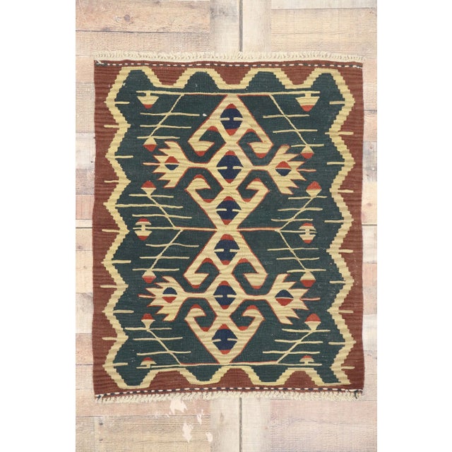 Tan Vintage Persian Shiraz Kilim Rug - 02'10 X 03'06 For Sale - Image 8 of 9