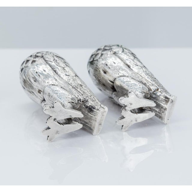 Elizabeth II English Silver Owl Salt Shakers by Richard Comyns, London, 1967, Set of 2 For Sale - Image 12 of 14