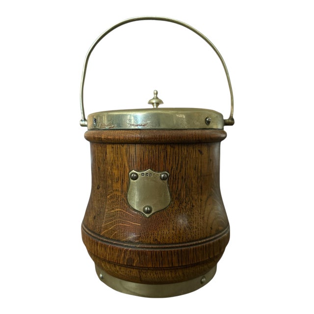 Antique English Oak Biscuit Barrel C. 1890-1910 For Sale