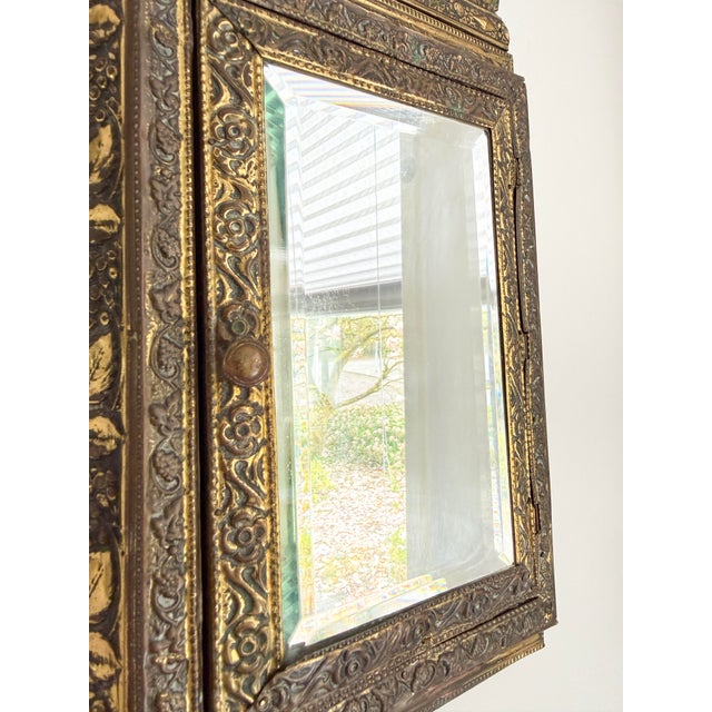Gold Antique Victorian Wall Cabinet with Beveled Mirror and Brush, Late 19th Century For Sale - Image 8 of 17