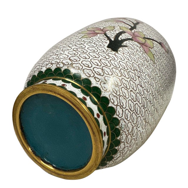 Mid-20th Century Hand-Crafted Vintage Chinese Cloisonne Vase - Peony Blossoms For Sale - Image 13 of 13