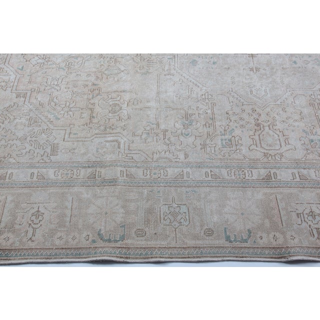 Taupe Mid 20th Century Elegant Faded Persian Heriz Rug – Soft Beige, Taupe & Blue -7' 7'' X 10' 4'' For Sale - Image 8 of 12