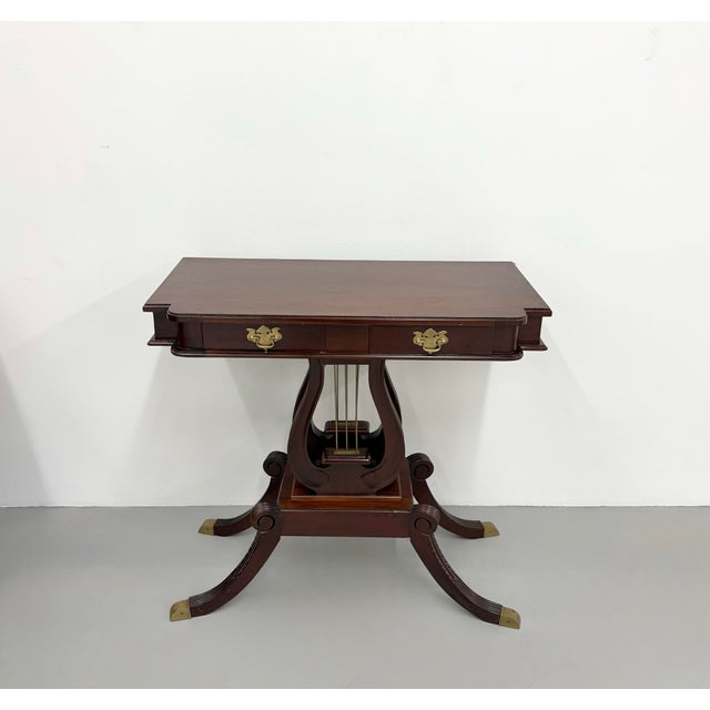 Mid 20th Century Vintage Double Harp Mahogany Lyre-Base Console Table For Sale - Image 5 of 6
