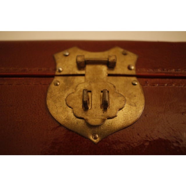 Mid 20th Century Leather Chinese Box With Brass Hardware and Black Silk Lining For Sale - Image 5 of 12