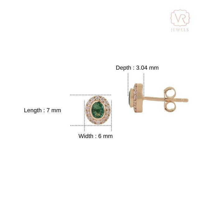 14k Gold Everyday Oval Natural Emerald Diamond Halo Stud Earrings- A Pair For Sale - Image 11 of 16
