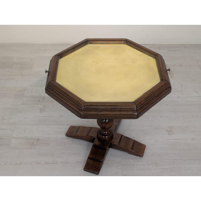 Wood Vintage Octagonal Table with Drawers and Brass Top, 1920s For Sale - Image 7 of 18