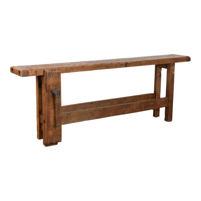 Antique French Rustic Carpenter's Workbench Console Table For Sale
