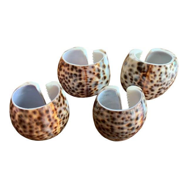 Genuine Cowrie Shell Napkin Rings Set of 4 - Natural, Coastal, Palm Beach Regency, British Colonial, Beach House, Tropical & Seaside Tableware For Sale