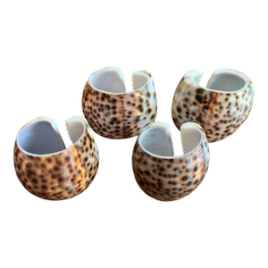 Genuine Cowrie Shell Napkin Rings Set of 4 - Natural, Coastal, Palm Beach Regency, British Colonial, Beach House, Tropical & Seaside Tableware