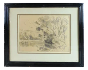 Maximilien Luce, Drawing, 1920s, Pencil and Watercolor, Framed
