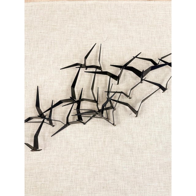 Mid-Century Modern Vintage Iron Flock Bird Wall Sculpture MCM Coastal Large 56" Walling Hanging Art For Sale - Image 3 of 8