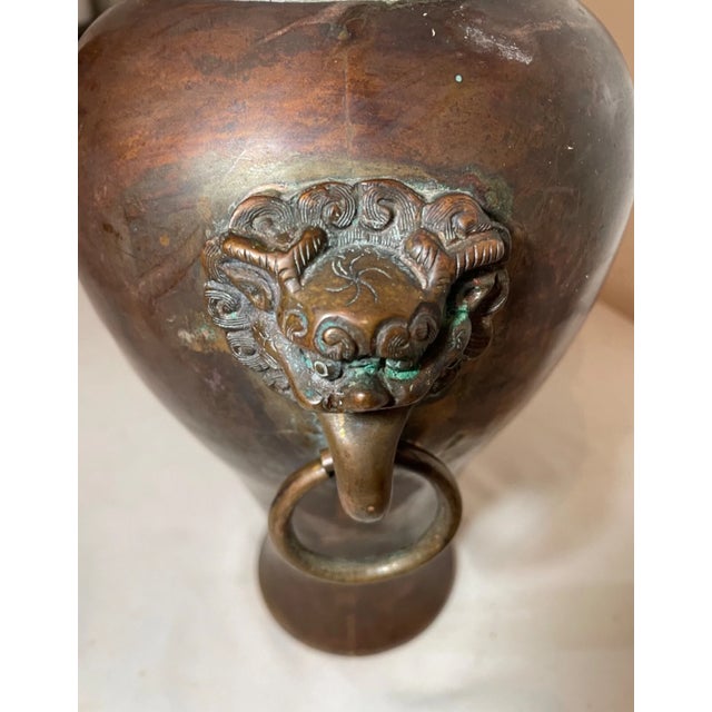 Antique 19th Century Chinese Foo Lion Dog Handle Dovetailed Bronze Vase Urn For Sale - Image 10 of 15
