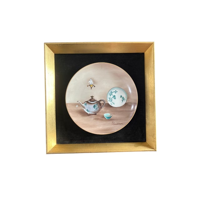 Vintage pair of Andrea by Sadek hand-painted porcelain decorative plates, signed Vondorn. Each plate features a charming...