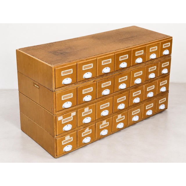 Industrial Wooden Catalog Cabinet, East Germany, 1970s For Sale - Image 4 of 9