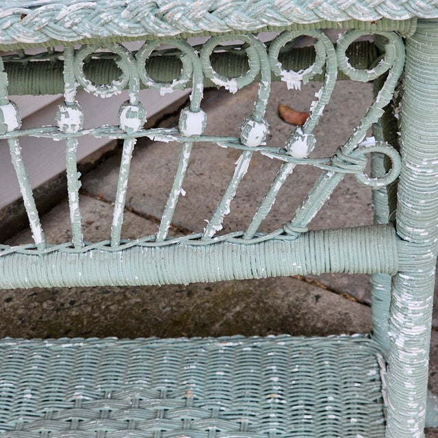 1980s Distressed Wicker Side Table Attributed to Henry Link No Label For Sale - Image 9 of 14