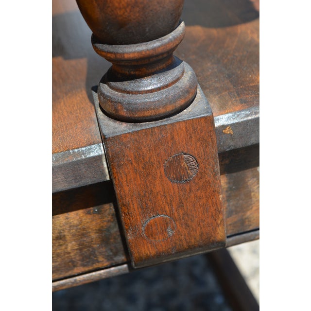 1900 - 1909 Antique Elgin a Simonds Dark Oak Wood Wainscot Side / Dining Chair W/ Arms & Carved Back For Sale - Image 5 of 18