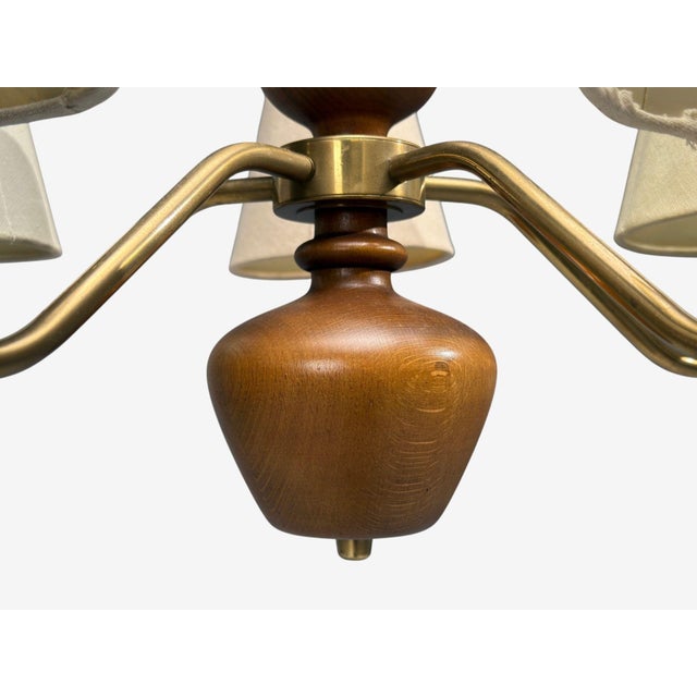 1940s Hans Bergström Attr., Pendant Light, Brass, Wood, Sweden, 1920s For Sale - Image 5 of 9