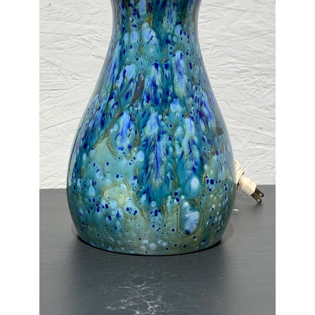 1960s Mid Century Blue Ceramic Lamps- A Pair For Sale - Image 4 of 8