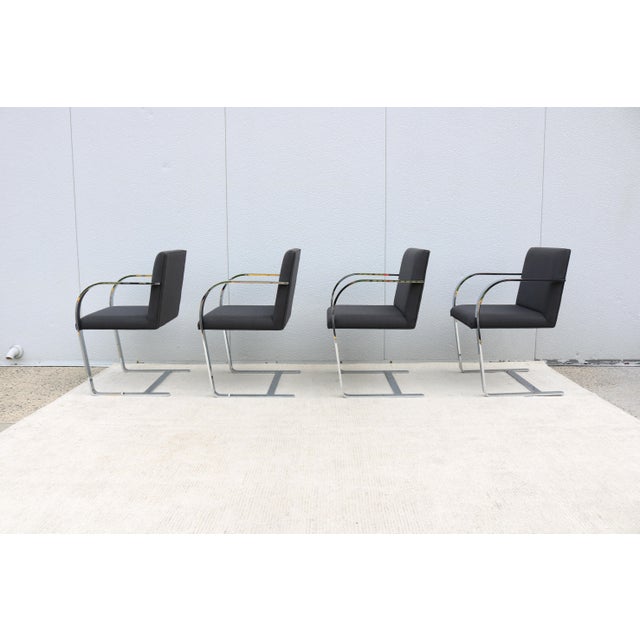 Ludwig Mies Van Der Rohe Brno Flat Bar Chairs in Gray Wool by Gordon - Set of 4 For Sale - Image 10 of 18