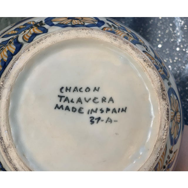 Striking Continental Glazed Earthenware Blue and Yellow Painted Urn, Talavera For Sale - Image 14 of 18