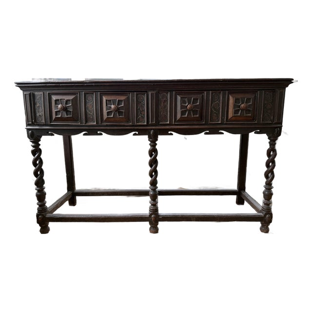 Antique Jacobean Server With Barley Twist Stretcher For Sale