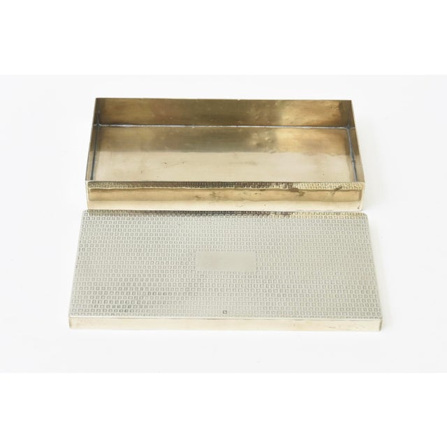 Metal Vintage Italian Embossed Silver-Plate Desk Set Bowl, Box and Lighter For Sale - Image 7 of 12